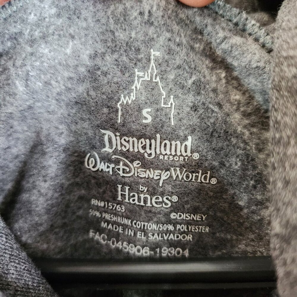 Disney Mickey Mouse Gray Fleece Hoodie Long Sleeve Drawstring Cotton Blend S - Picture 3 of 6